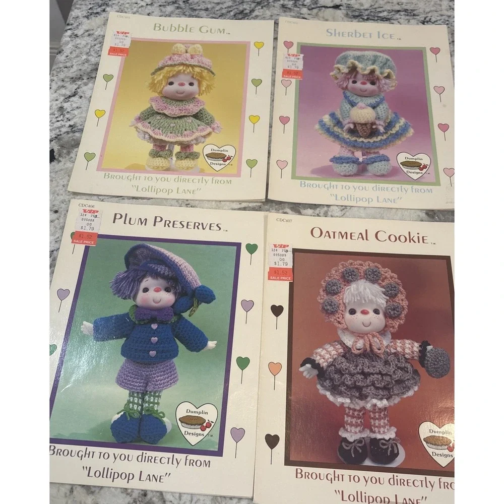 Vintage Dumpling‎ Designs Lollipop Lane Crochet Doll Patterns Full Set Of 12